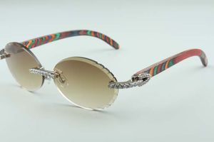 Mode T3524016-2 Sonnenbrille mit Schneidlinsen und Diamanten, natürliche Pfauenholzbügel, ovale Retro-Brille, Größe: 58-18-135 mm