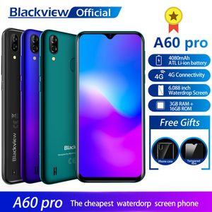 Wholesale Blackview A60 Pro Smartphone MTK6761 Quad Core Android 9.0 4080mAh Cellphone 3GB+16GB Waterdrop Screen Face ID 4G Mobile Phone
