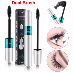 Makeup Qic Mascara Vattentät Dual Brush Head Mascara Black 4D Silk Fiber Lash Curly 2 i 1 tjock förlängning Extreme Fler könsögonfransar