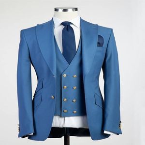 Nya ankomst två knappar Groomsmen Peak Lapel Groom Tuxedos Men Suits Wedding/Prom Man Blazer (Jacket+Pants+Vest+Tie) A500