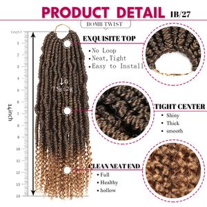 Pre Twisted Passion Twist Bomb Crochet Hair Ombre Burgundy Syntetisk Ombre Virka Braids Pre Looped Fluffy Spring Twists Braiding Hair Bulk