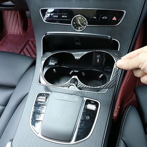 Karbon Fiber Renk Araba Merkezi Konsol Su Bardak Tutucu Çerçeve Dekorasyon Sticker Mercedes Benz C Sınıfı W205 GLC X253