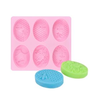 Soap mold silicone DIY making mold silicon oval pattern handmade candle honeycomb pink color easy to demould 6 cavities