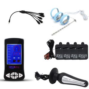 Kit de descarga eléctrica, tapón anal, catéter de sonido uretral, masajeador corporal, almohadillas, electrochoque, juguetes sexuales, accesorios, conjunto Y191113