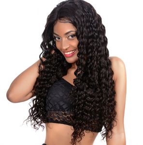 Peruansk djup våg spets fram peruker med babyhår naturligt färg lockigt mänskligt hår långt peruk för svarta kvinnor