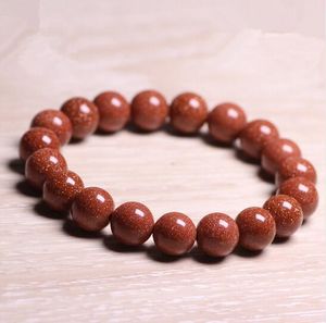 Pietre naturali da 10 mm Braccialetto in pietra d'oro rosso Avventurina Quarzo di cristallo Perlina rotonda Bracciale da donna per uomo Energia curativa Regalo Gioielli fortunati