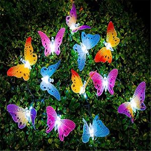 Solen Power String Lights 12 LED Animal Design Multi-Color Fiber Optic Butterfly Dekorativa Ljus För Hem Uteplats Trädgård Träd