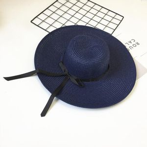 Fashion-Summer Beach Women Large Floppy Hats النساء طوي القش H طوي قبعة من القش بالجملة واسعة حافة القبعات