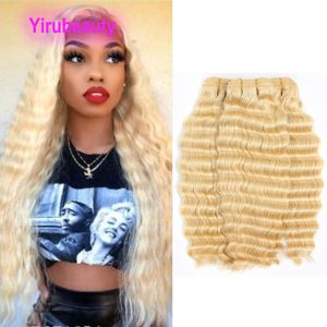 Raw Indian Virgin Hair Double Wefts Blond Deep Wave Curly 613# Three Bundles 100% Human Hair Extensions 10-28inch