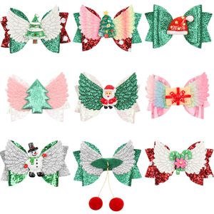 3 Inch Christmas Glitter Hair Bows hair clips wings Polka Dot Print Barrettes xmas Tree Santa Claus Socks Accessories Boutique Hairpins M829