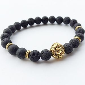 Nova liga Enviar Amigos Hot venda de jóias de ágata lava vulcânica Pedra Lion Head Bead Bracelet Mulher Homem Casal