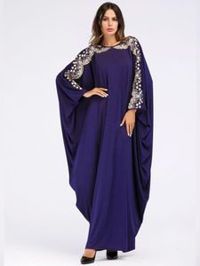 Abito lungo con paillettes ricamate Abaya musulmana casual Abito a maniche lunghe con kimono a pipistrello Ramadan Abbigliamento islamico arabo mediorientale