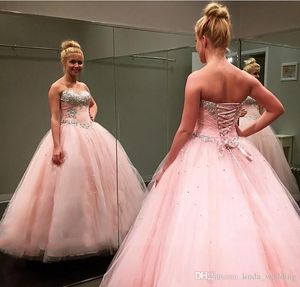 2019 adorável rosa quinceanera vestido princesa inchado frisado bola vestido de baile doce 16 idades longas meninas prometido vestido de partido festa mais tamanho feito sob encomenda