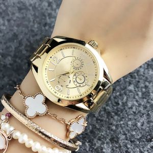 Modemarke Armbanduhr für Damen Mädchen 3 Zifferblätter Stil Stahl Metallband Quarzuhren TOM 06