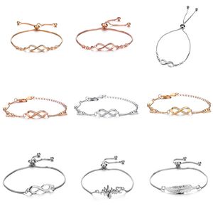 Infinity Bracelet Love Heart Leaf Silver Rose Gold Adjustable Rhinestone Diamond Charms Jewelry Gift for Women Lady Fashion Bracelets Bangle