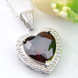 LUCKYSHINE Takı Yepyeni Kalp Kırmızı Garnet Gemstone 925 Gümüş Kolye Tatil Parti Kanada Meksika Takı Hediye