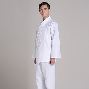 Unisex Bequeme Pyjamas Hanfu 100 % Baumwolle Kleidung Nachtwäsche zu Hause Trikot Chinesischer alter weißer Pyjama Übungstrikots In Tempeln