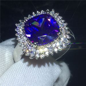Anel Promise cintilante 925 Sterling Silver Cushion corte 4ct Diamond Party anéis de banda de casamento para as mulheres Presente da jóia do Dedo