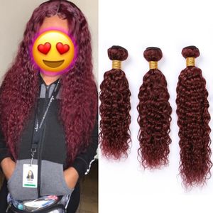 Cabelo Vinho Tinto Humano Pacotes molhadas e onduladas Virgens extensões do cabelo Pure 99J Borgonha Água Onda vermelha brasileiro do cabelo tecer tramas 10-30