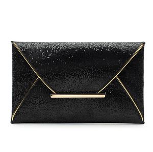 Designer-Women Evening Bag Pouch Sequins Envelope Clutch Black Handbag Sparkling Party Bag Solid Wedding Day Clutches Gold Purses