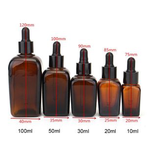Square Glass Dropper Bottle With Eye Pipette Empty Amber Aromatherapy Essential Oils Bottle Containers 10/20/30/50/100ml