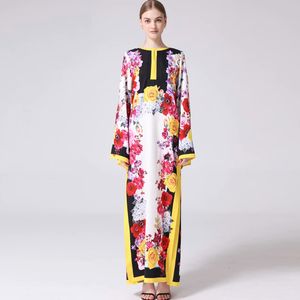 Women's Runway Dresses O Neck Long Sleeves Loose Design Side Split Flora Printed Fashion Casual Maxi Dresses