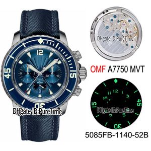 OMF Fifty Fragmenty ETA A7750 Automatyczny chronograph Mens zegarek 5085FB-1140-52 Super Edition SS Blue Texture Dial Nylon Pasek Purestime