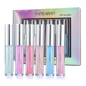 Handaiyan Matte Mermaid Glitter Lipgloss Kit Set Långvarig Glänsande Pigmenterad Läppglans Shimmer Rose Lip Tint Vattentät