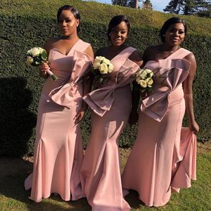 Tanie sukienki druhny z dużym łukiem 2019 Długa Afrykańska Maid of Honor Dress na Wedding Party Guest Sheath Vestido de Festa