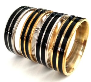 Bulkpartier 50st Silver Gold Mix 6mm Två Stripes Enemal Kvalitet 316L Rostfritt Stål Komfort Ringar Män Kvinnor Klassiska Eleganta Finger Ringar