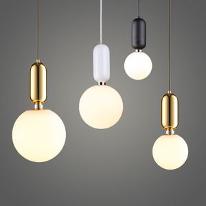 Moderne eenvoudige led-hanglampen met legering voor café-bar-restaurant-home-deco-hanglamp Nordic drop-lichtarmatuur glazen bol