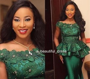 Nigerian Style Lace Formal Evening Dresses Turkey 3D Flora Appliques Beaded Emerald Green Special Occasion Dresses Prom Party Wear PD5579