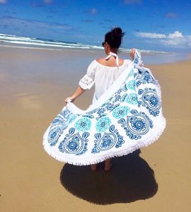 Fashion- Sunbathe Round Beach Towel Large Microfiber Printed Yoga Towel With Tassel Serviette De Plage Toalla Circle Playa shawl