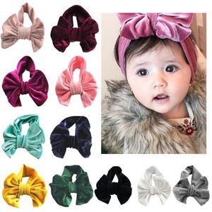 Dziecko Velvet Bow Opaski Elastyczne Aksamitne Big Bow Hairbands Baby Girls Bawełniane opaski Kreskówki HHA796