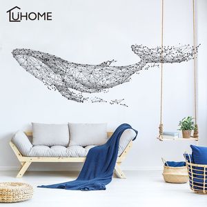 Grande 165 * 55cm / 65 * 21in Preto DIY 3D Baleia Geometric PVC decalques de parede / parede adesivo Família Adesivos Mural Art Home Decor Y200103