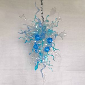 Clear and Blue Hand Blown Art Chandelier Lamp Artistic Style Energy Saving Murano Glass Lights Fixture for Hotel Kitchen Decorative