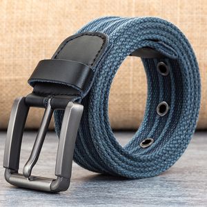 2019 Fashion Belt for Man Cinto de lona listrado design casual homens com fivela de ferro cinto tático para jeans 110cm-140cm