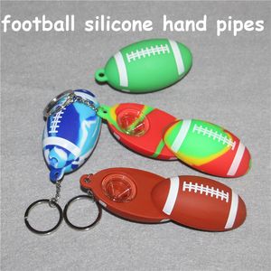 Silicone fumar tubo de futebol handpipe de vidro de vidro queimador de óleo para erva seca fumaça Dab Dab Dable Bongs com Keychain