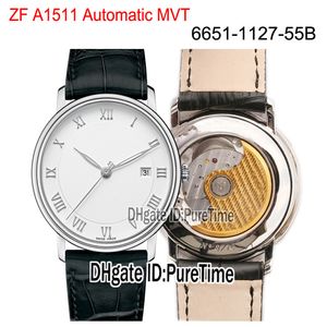 Wholesale best black leather strap watch for sale - Group buy New ZF Villeret B Cal A1511 Automatic Mens Watch Steel Case White Dial Roman Marker Black Leather Strap Best Edition Puretime