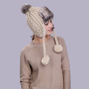ファッション編み物ウールの暖かい女性の冬の帽子スノースキー厚いニットウールビーキャップハットHX0329