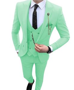 Excellent Aquamarine Groom Tuxedos Peak Lapel Groomsman Wedding Tuxedos Fashion Men Prom Jacket Blazer 3 Piece Suit(Jacket+Pants+Tie+Vest) 1