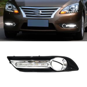 1セットDRL LED DRL昼間ランニングライト昼光フォグライトカバーヘッドランプカースタイリングホワイト、日産Sentra Sylphy 2013 2014 2015