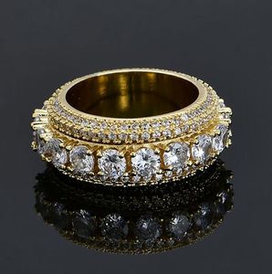 Iced Out 1-reihiger Herren-CZ-Ring, 360 Eternity-Ringe, Mikro-Pavé-Kubikzirkonia, 14-karätige Vergoldung, hochwertiger Ring mit simulierten Diamanten