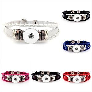 6 cores botões de pressão charme pulseiras caber 18mm gengibre snaps trançado envoltório de couro pulseira para mulheres homens casal moda jóias a granel