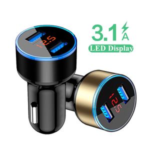 3.1A Dual USB Car Charger 2 Port Wyświetlacz LCD 12-24V Gniazdo papierosów Lżejszy Szybka Ładowarka Ładowarka Stylizacja samochodu