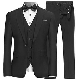 High Quality One Button Black Groom Tuxedos Notch Lapel Men Suits 3 pieces Wedding/Prom/Dinner Blazer (Jacket+Pants+Vest+Tie) W595
