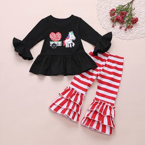 2 pezzi set di abiti per San Valentino bambino bambini neonate volant amore maglietta leopardata pantaloni a zampa d'elefante pantaloni abiti vestiti per ragazze