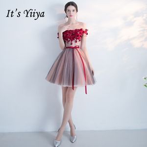 É yiiya vermelho popular sem mangas curtas lindas apliques cocktai vestidos de flor padrão faixas arco vestido de cocktail l013