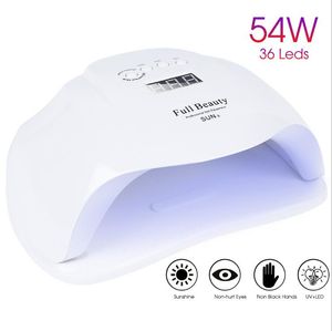 54W Sun X Full Beauty Nail Dryer LCD Display 36 LED Dryer Nail Lamp UV LED-lampa för härdning av gelpolska Auto Sensing Lamp för naglar