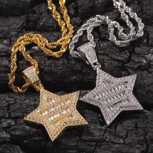 Fashion Personalized Bling Diamond Pentagram Cz Cubic Zirconia Mens Womens Necklace Gold Silver Hip Hop Rapper Jewelry Gifts For Men Guys Collar